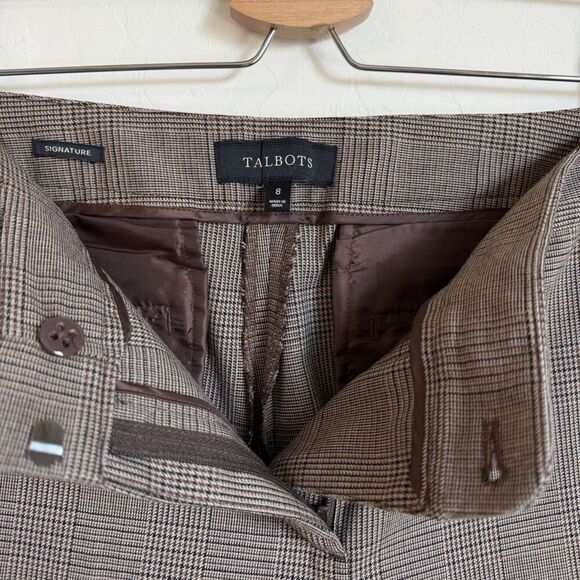 Talbots Signature Dress Pants Brown Plaid Straight Leg Trousers Sz 8 Career Wear - Picture 6 of 11